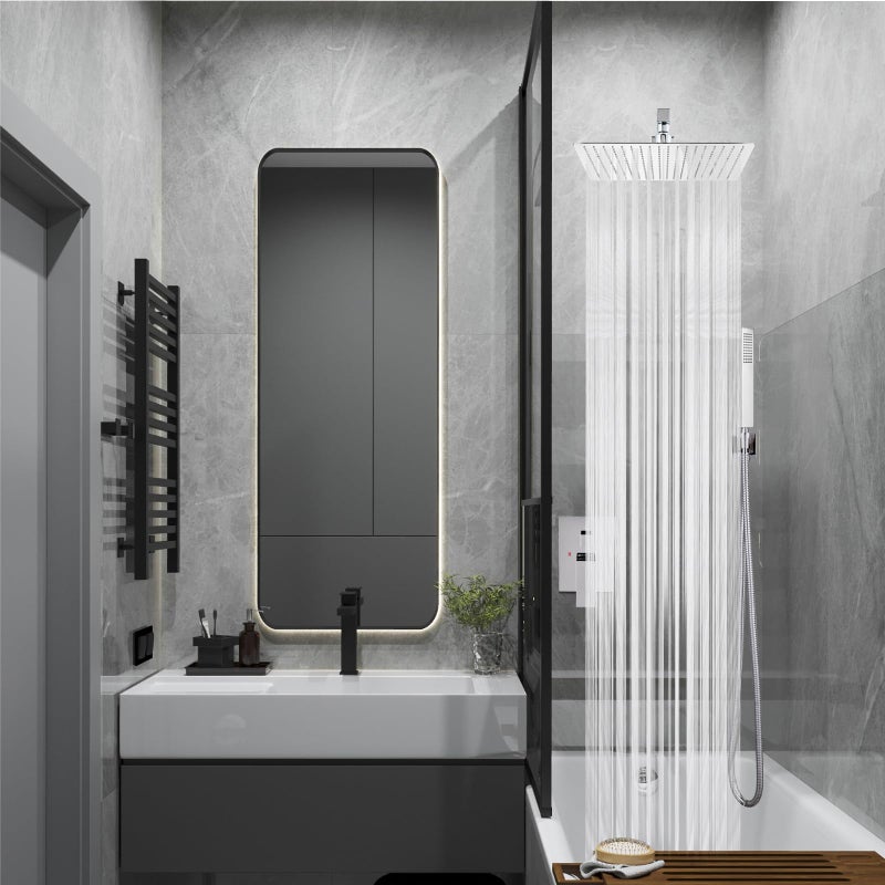 Midanya Shower Faucet Set,Wall Mount Shower System with Square Rain Shower Head and Hand Sprayer, Rough-in Valve Body and Trim Kit Included,10 Inch,Polish Chrome - Image 2